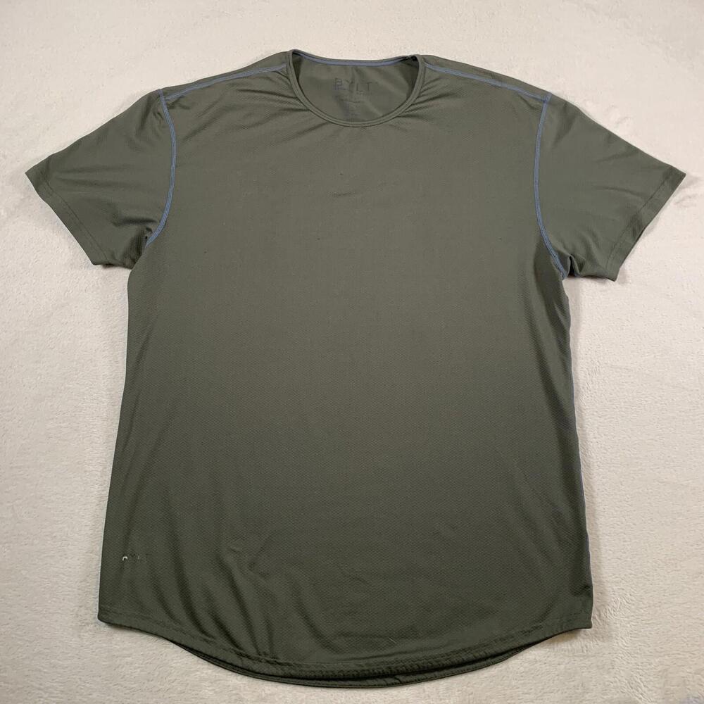 BYLT Shirt Large Green Drop Cut Performance Short Sleeve Active Gym Workout Mens
